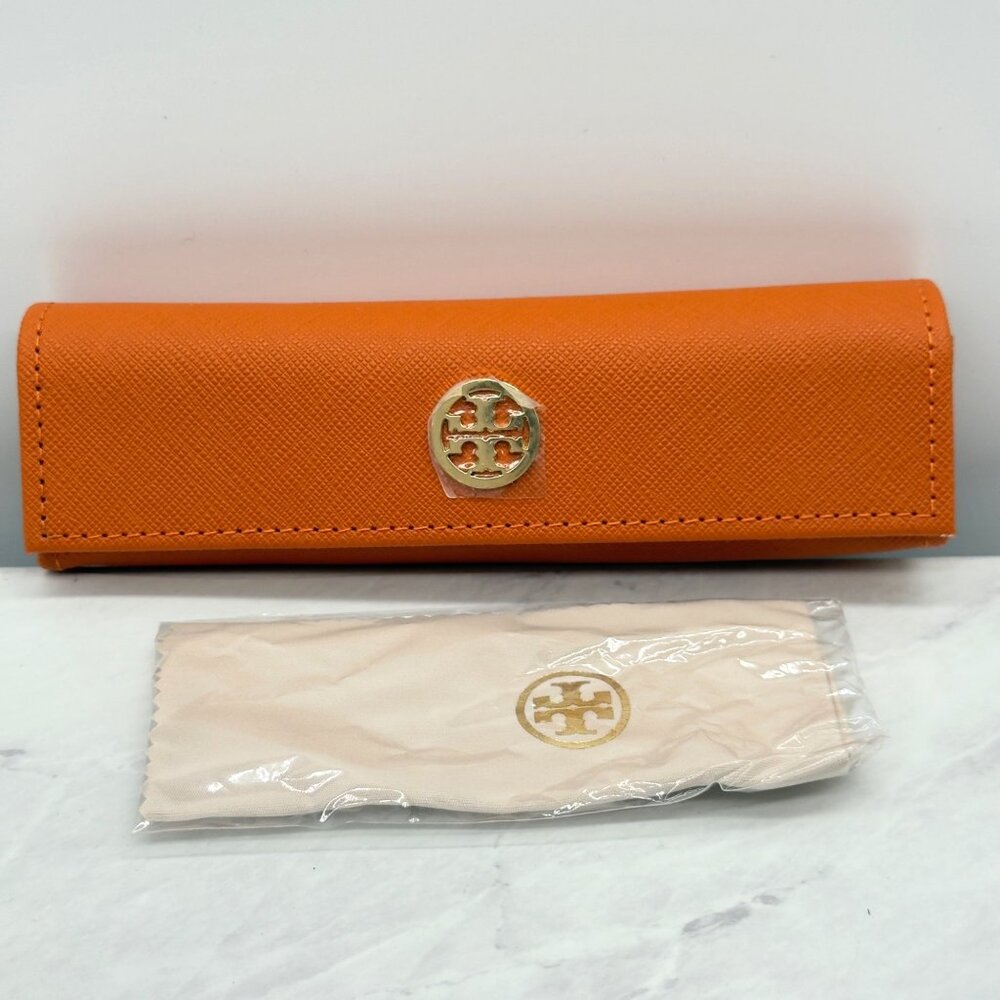Tori Burch Orange Semi Hard Small Magnetic Flip Top Sunglasses Case